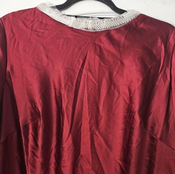 Mac Duggal 27350 Satin Wine Embellished High Neck Dress SZ 14 NWT - Picture 4 of 13